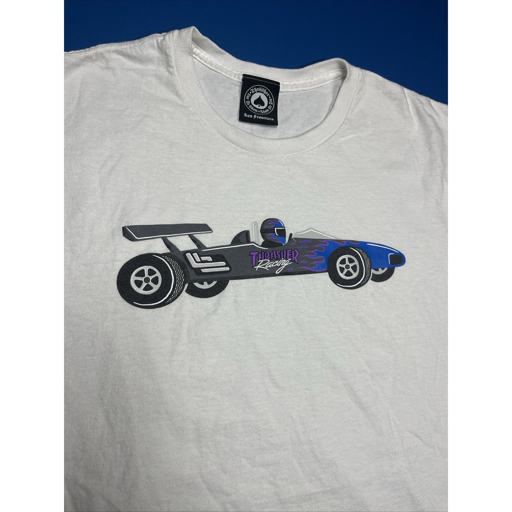 Y2K Thrasher Magazine Racing Shirt‎ Size Large Skateboarding Punk Metal